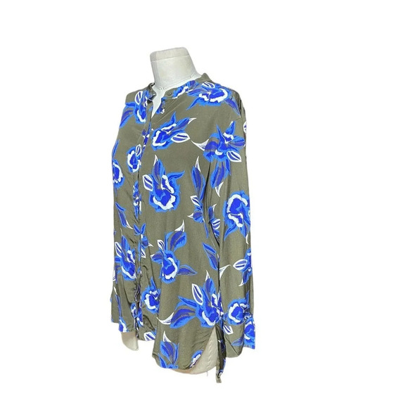 Diane Von Furstenberg Green Blue Floral Button-Up Long Sleeve Silk Top Size XS - Picture 4 of 8